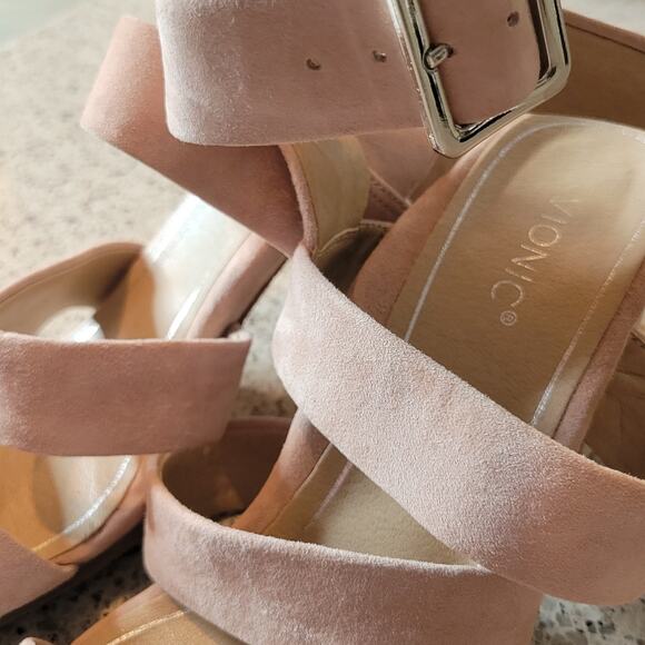 VIONIC Blaire Suede Blush Pink Wrap Around Ankle Strap Block Sandal Heels✨️9.5 - Picture 13 of 16